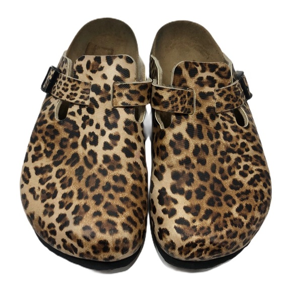 birkenstock leopard clogs